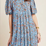 Anthropologie Satin + Babi Marina Blue Floral Puff Sleeve Summer Dress Sz 4 Photo 0