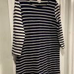 J.Crew  Size M Navy Blue White Stripe Cotton Long Sleeve Pullover Shirt Dress Photo 3
