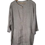 Eileen Fisher Womens Button Front Organic Linen Jacket X Large Cream Gray Stripe Photo 2