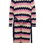 Laurie Felt Pointelle Knit Maxi Cardigan Duster Sweater Navy Pink Tan Size XXS Photo 7