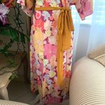Unique Vintage  x Smiley® Purple/Pink Florals Wrap Midi Dress in Multicolor Photo 6