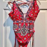 Cupshe one piece swim suit - red multi color - size large Photo 0