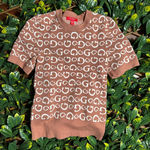 Guess Y2K  Tan White Monogram Short Sleeve Top Size Medium Photo 0