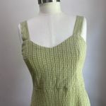 Mango  Gingham Check Midi Dress Size 6 Green Tan Square Neck Summer Cottagecore Photo 4
