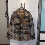 Free Planet  Aztec Boho Western Flannel Jacket Brown Sherpa Shacket cabincore Photo 4