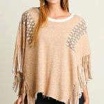 Umgee  taupe fringed poncho cardigan s/m‎ NWT Photo 0