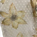 Miss Look White and Yellow Floral Sheer Swiss Dot Long Sleeve Button Up Blouse Photo 5