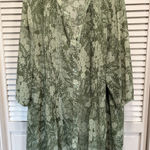 Seregenti Floral Chiffon Sheer 3/4 Sleeve Blouse Size 1X Slit Neck Pleats Button Green Photo 0