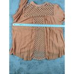 Free People  Women's Medium Peach‎ Crochet Trim Long Sleeve Button Down Top Photo 3