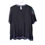 Vintage Jewel Queen Sequin Embellished Black Silk Blouse Multicolor Sz B Photo 1
