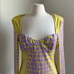 SheIn Animal Print Top Womens Sz Large Yellow Purple Stretch Sweetheart Neck Photo 2