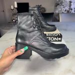 Covington Vintage  Black Leather Lace Up Combat Stacked Block Heel Bootie Boots Photo 1