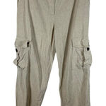 Massimo Dutti Massimo Dutti Linen Blend Tan Cargo Leg Sz 10 Pants High Waist Resort Vacation Photo 0