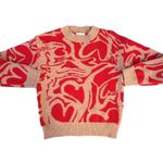 Abstract Hearts & Merci Red Tan Pullover Sweatshirt Sweater Photo 0