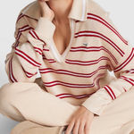 PINK - Victoria's Secret Pink‎ Cambridge Knit Polo Oversized Cropped Sweater large preppy coastal resort Photo 0