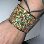 Gold Tone Large Chunky Iridescent Sparkle‎ Cuff Bracelet Photo 1