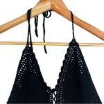 India Boutique Crop Top Womens S Black Crochet Floral Halter Boho Hippie 70s Photo 2