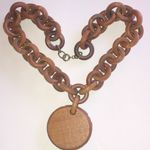 Chunky Brown Wooden Chain Boho Necklace with Carved Pendant Photo 5