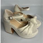 Copper Key Womens Platform Heeled Sandals 8M Beige Linen Blend Knotted Strap Photo 3