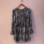 Nasty Gal  Dusty Brown/Blue Floral Long Sleeve Ruffled BabyDoll Dress Sz 6 NWT Photo 2