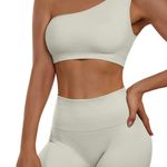 Sportneer Workout Sets Women 2 Piece, Ribbed Seamless High Waisted Shorts and One Shoulder Sports Bra Amazon Set Tan Photo 0