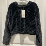 ZARA Faux Fur Pullover Sweater Black Quilted Plush Photo 2