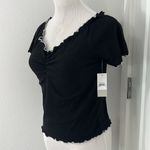 BP New Medium 90s Ribbed V-Neck Short Sleeve Lettuce Hem Baby Tee Crop Top Photo 3