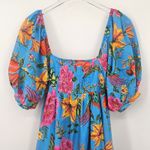 Farm Rio Toucans Garden Blue Floral Puff Sleeve Open Back Midi Dress XS Photo 4
