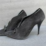 Vintage Icone Black Suede Heels 38.5/US 7.5 Italy Patent Bow 90s Photo 1