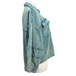 POL Frayed Denim Shacket Jacket Size L Blue Snap Front Distressed Western Style Photo 4