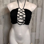 HYFVE  Black Lace-Up Halter Crop Top Size Small Pink Chateau Boutique NWT Photo 0