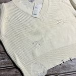 525 America  Distressed Shaker V neck Shaker Sweater in Chalk Photo 3