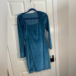 GOBLES Green Velvet Bodycon Dress L Long Sleeve Square Neck Mini Blue Size L Photo 5