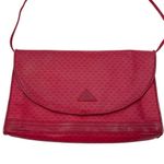 Liz Claiborne Vintage 1984 Red Leather Flap Bag Purse Geometric Print Adjustable Photo 0