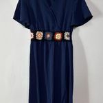 Navy Blue Boho Cottagecore Crochet Granny Square Knee Length Dress Size S Photo 2