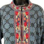 Vintage Icelandic Design Floral Embroidery Wool Cardigan Sweater Blue Size M Photo 1