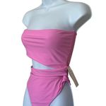 Lovewave Pink Strapless One Piece Swimsuit SMALL Cutout Monokini Cheeky $128 NEW Photo 3