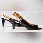 Giuseppe Zanotti Black Patent Leather Tan Slingback Open Toe Heels Sandals Shoes Photo 2