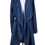 1 Sunset Lane Jacket Womens Large Blue Chambray Duster Draped Open Front Cinched Photo 0