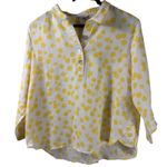 John Mark  100% Linen Yellow Polka Dot Button-Back Blouse PM Petite Medium Photo 0