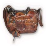 Vintage Saddle Bag Purse Tooled Leather Stirrups Horse Theme Mexico Brown Photo 3
