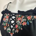 American Eagle  Black Floral Print Embroidered Boho Cold Shoulder Ruffle Romper Photo 4