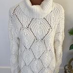 A New Day Women's Ivory Knit Open Weave Turtleneck Sweater Cozy Medium Photo 0