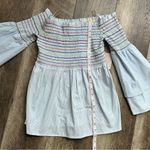 Belle Sky Belle + Sky Blue Off the Shoulder Peplum Top NWT Delight Blue Strip Size Small Photo 5