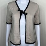 Laura Scott  Open Front-Tie Cardigan in Ecru & Black Photo 0