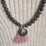Handcrafted Long Brown Snowflake Obsidian Gaspeite Bead Tassel Charm Necklace Blue Photo 0