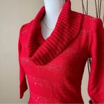 Iz Byer | Red Metallic Sparkle Cowl Neck Fitted Sweater Sz XS Photo 3