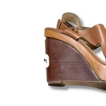 Michael Kors Leather Wedge Sandals Women's 8.5 Tan Slingback Peep Toe Summer Photo 10