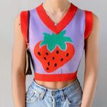 Urban Outfitters NEW Purple Red Strawberry Sleeveless Crop Sweater Vest Top Sz M Photo 1