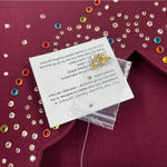 Quacker Factory Burgundy Rhinestone Jewel Embellished Scalloped V Photo 3